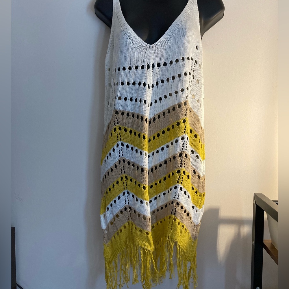 White and Yellow Chevron Knit cover up